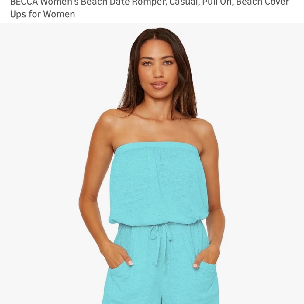BECCA Strapless Beach Romper in Aqua Blue